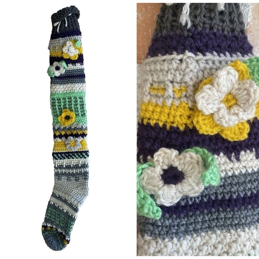 Whimsical Cottagecore Handmade‎ Knit Floral Holiday Christmas Stocking
